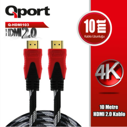 QPort Q-HDMI103 HDMI 2.0v 4K Ultra HD Altın Uçlu Örgülü Görüntü ve Ses Kablosu 10 Metre