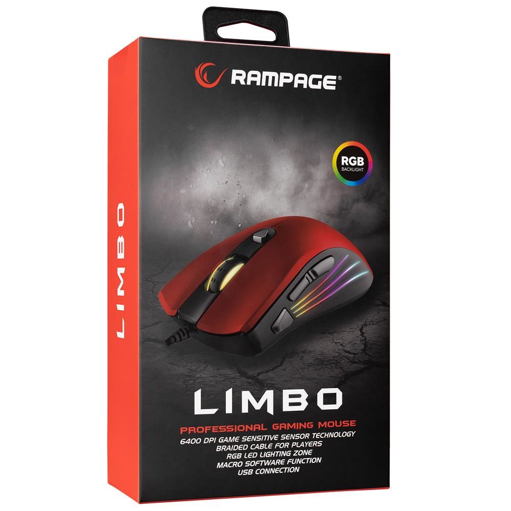 Rampage SMX-R33 LIMBO Makrolu Siyah-Kırmızı 6400 DPI RGB Gaming Mouse