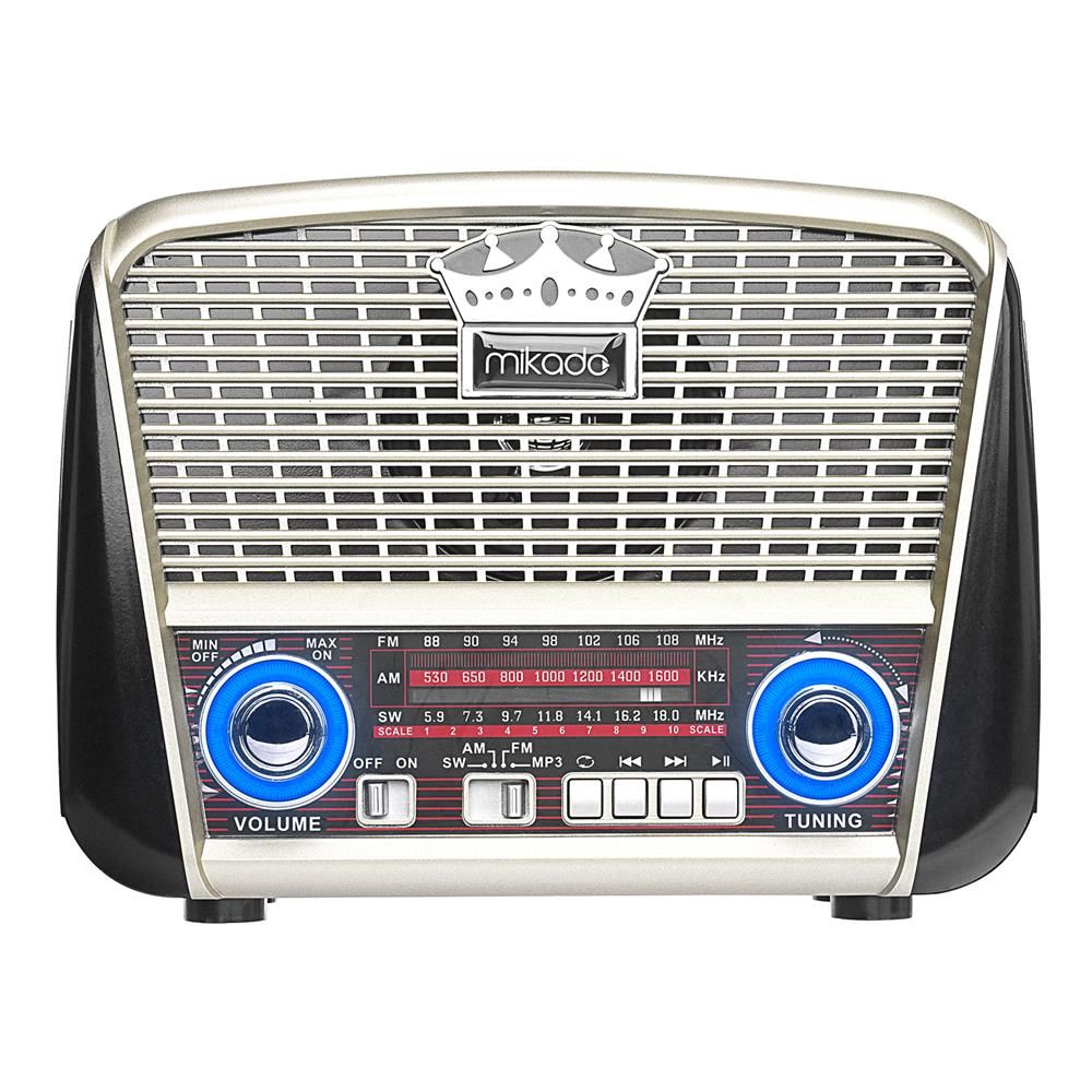 Mikado MDR-8BT PLUS Siyah-Altın Klasik Radyo Solar Panelli USB-TF Destekli Bluetooth