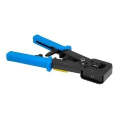 Frisby FNW‑58ECT EZ RJ45/RJ11 Yeni Nesil İkili Sıkma Pensesi – Çelik Gövde, Yaylı & Kilitlenebilir 8P8C (RJ‑45) ve 6P4C (RJ‑11) Uyumlu, Kablo Soyma ve Kesme Özellikli, Siyah‑Mavi