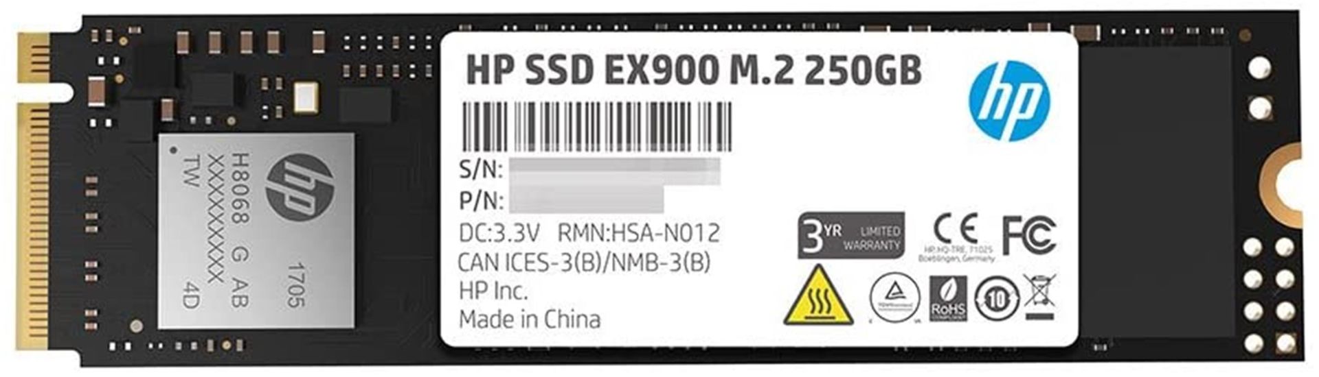 HP 250GB EX900 M.2 PCIe 3.0 x4 NVMe SSD (2100MB/s Okuma) (2YY43AA)