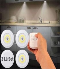 Elitled 3'lü Uzaktan Kumandalı Pilli LED Spot Lamba Seti (Beyaz Işık)