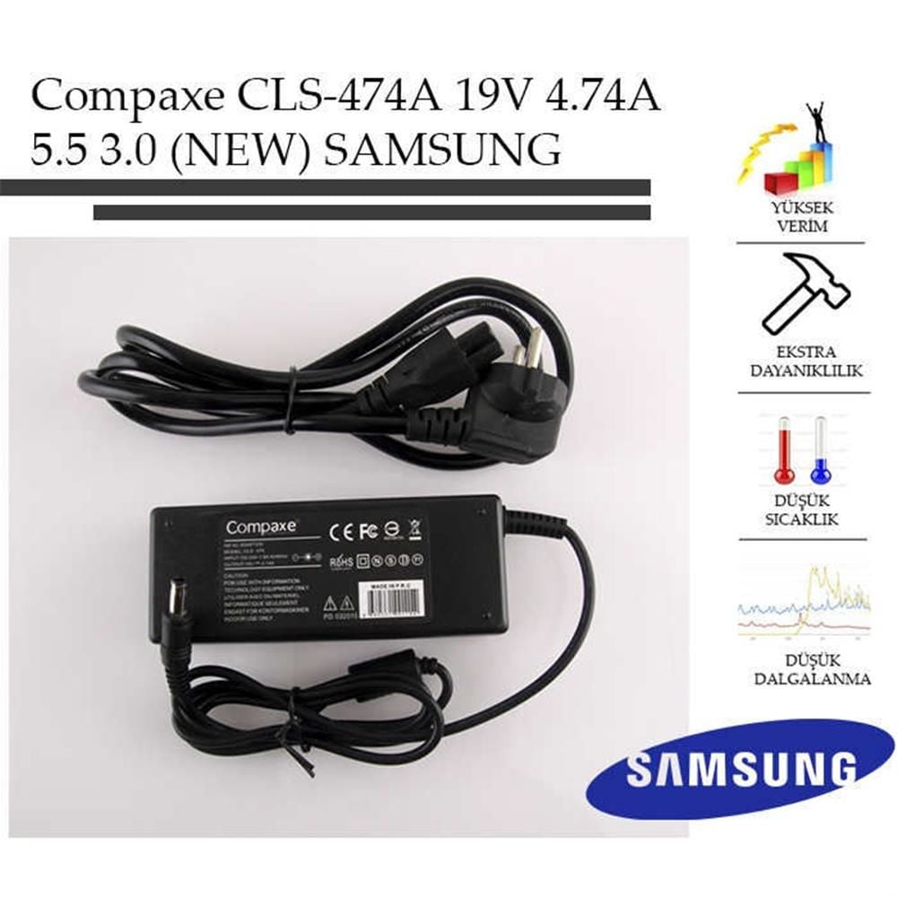 Compaxe CLS-474A 19V 4.74A 90W 5.5x3.0mm Samsung Uyumlu Notebook Adaptörü
