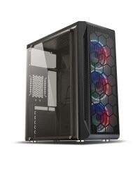 HIPER ZOE GAMING MID ATX KASA 500 W 3x120 mm Rainbow RGB Fan Temperli Cam Panel ATX/Micro‑ATX/Mini‑ITX