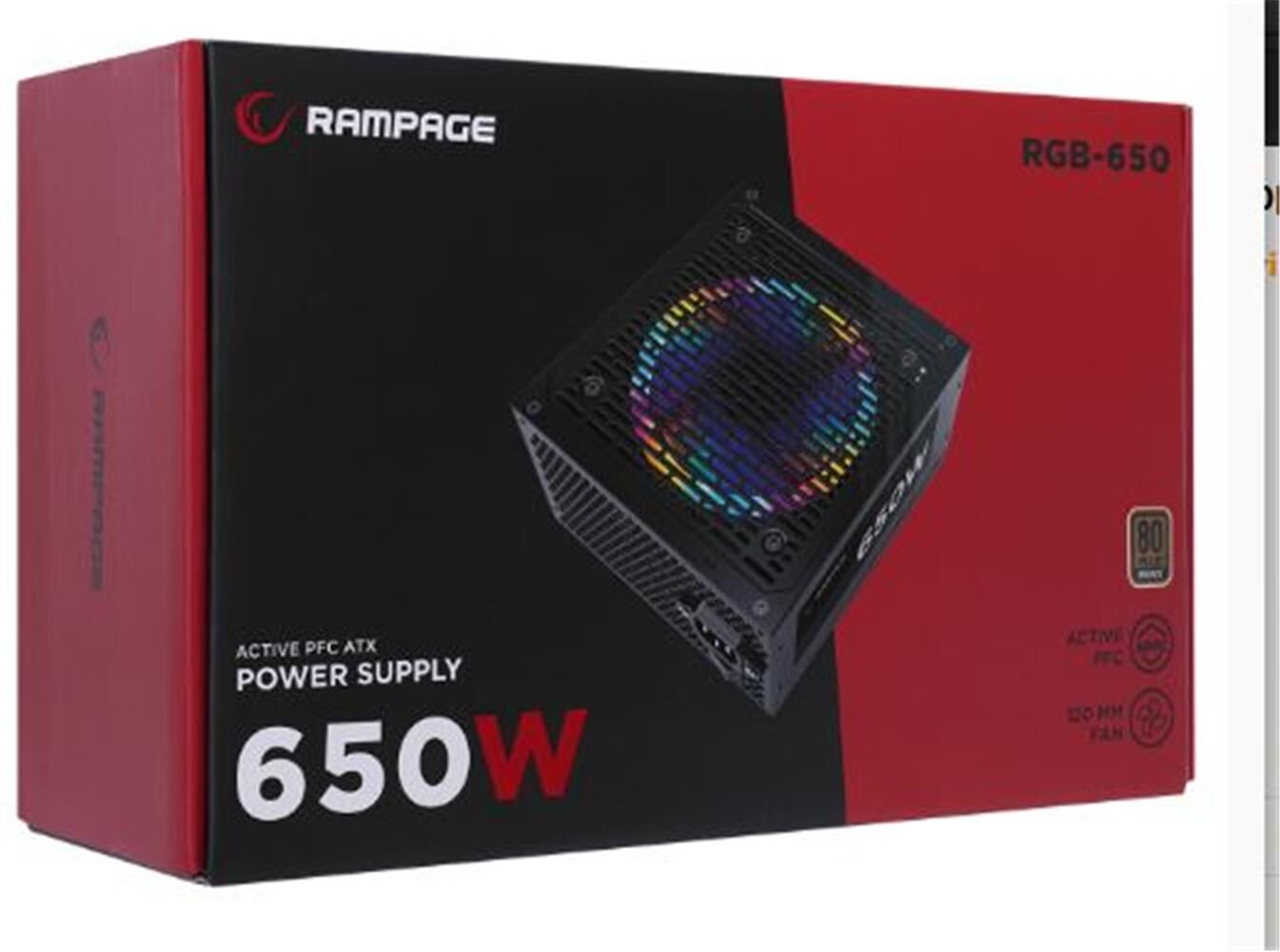 Rampage RGB-650 650W 80 Plus Bronze Aktif PFC 12cm RGB Fanlı Güç Kaynağı