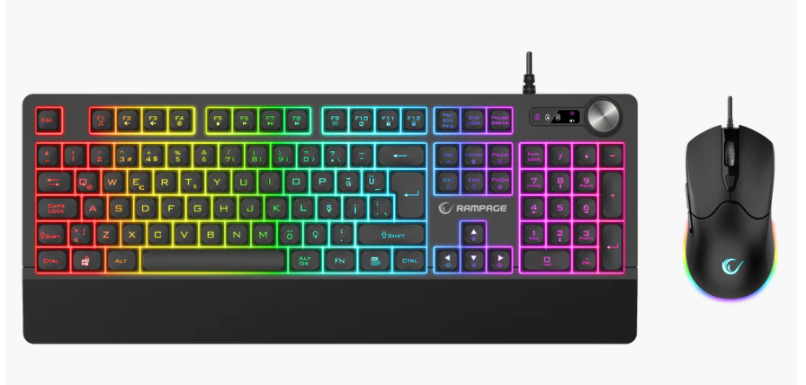 RAMPAGE KM-9858 JAZZY V2 USB RGB Aydınlatmalı Q Layout 12800 DPI Gaming Klavye Mouse Seti