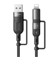 Mcdodo CA-8070 60W 4'ü 1 Arada Çok Fonksiyonlu Hızlı Şarj ve Veri Kablosu 1.2m - Siyah