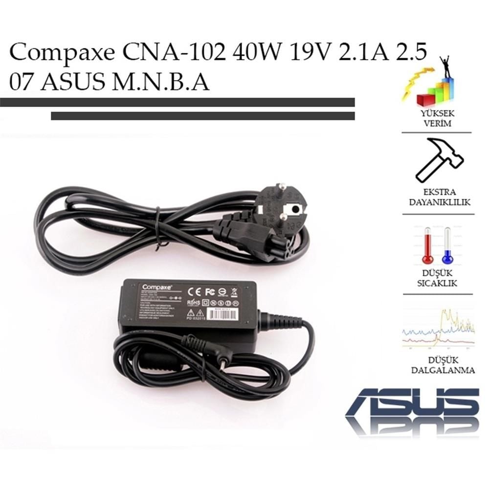 Compaxe CNA-102 40W 19V 2.1A 2.5x0.7mm Uç Asus Notebook Adaptörü – Yedek Şarj Cihazı