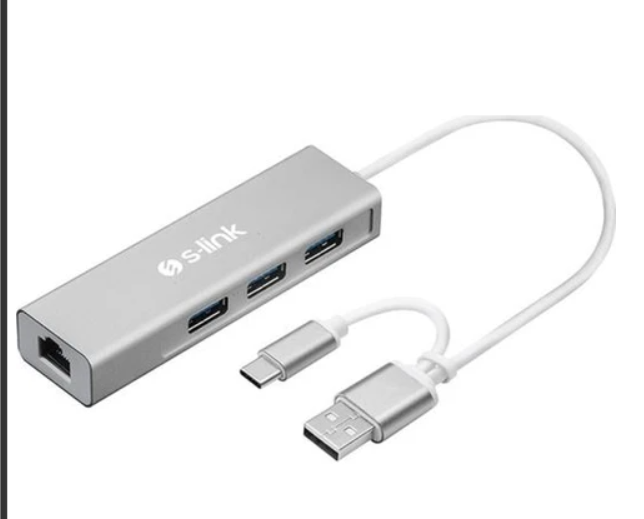 S-LINK SW-U332 USB Type-C to 3x USB 3.0 + Gigabit 1000Mbps Ethernet Adaptör Hub (RJ45 Ağ Çevirici)