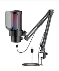 Dexim SM8 DMK008 USB Kablolu RGB Işıklı Standlı Yayıncı ve Oyuncu Mikrofonu - Siyah
