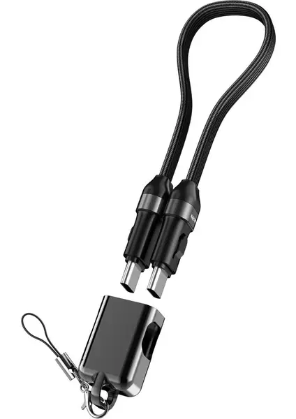 S-link Armor CC-020 60W 20 cm Type-C to Type-C Örgülü Metal Başlıklı Kısa Şarj ve Data Kablosu