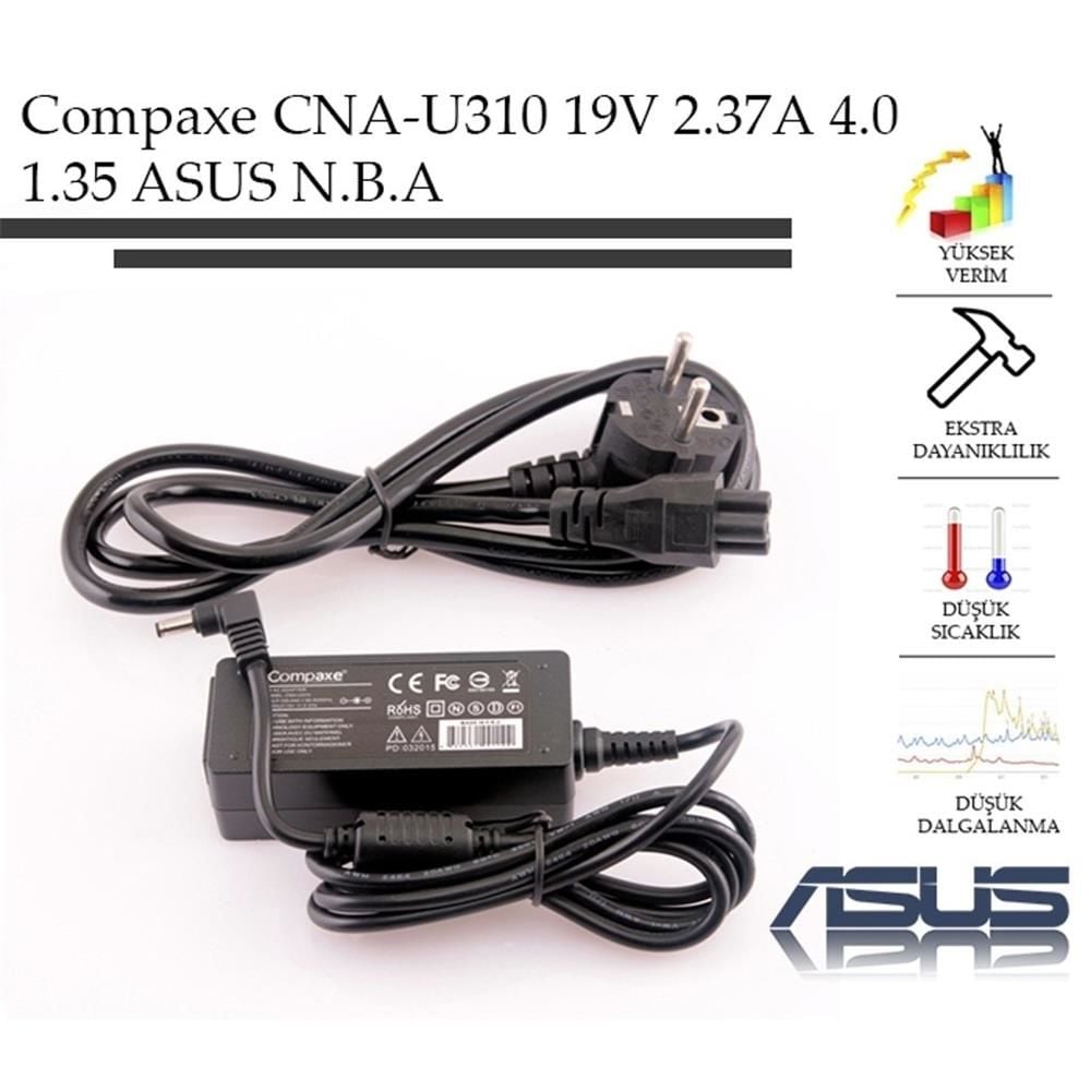 Compaxe CNA-U310 19V 2.37A 45W 4.0x1.35mm DC Uçlu Asus Notebook Şarj Adaptörü