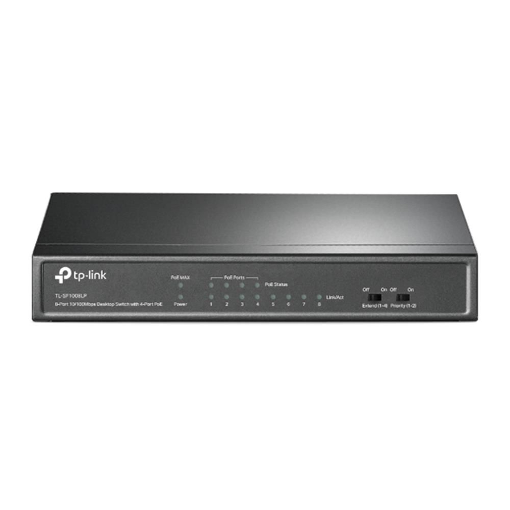 TP‑Link TL‑SF1008LP 8 Port 10/100 Mbps Metal Kasa Unmanaged PoE+ Switch – 4× 802.3af/at PoE+ Port, 41 W Toplam PoE Bütçesi, 250 m Extend Mode, Fanless