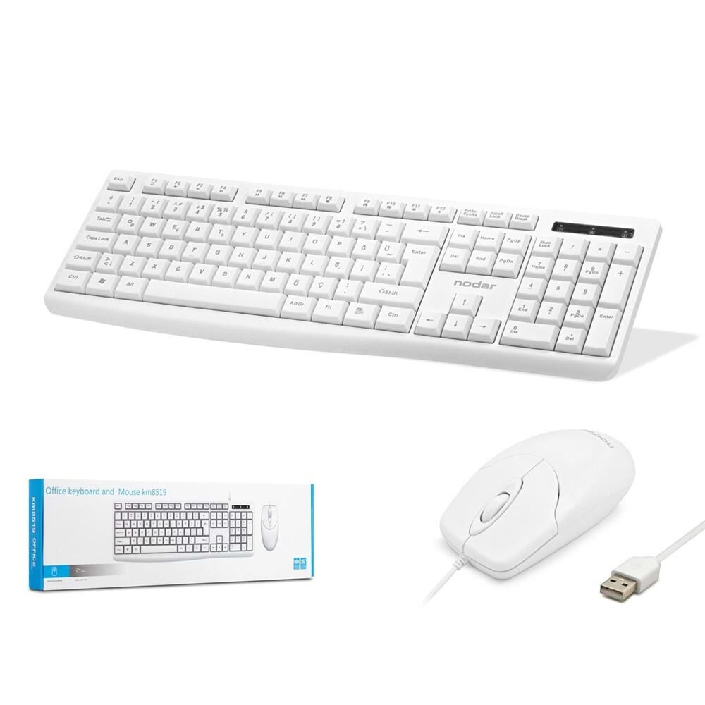 Nodar KM8519 Kablolu Klavye ve Mouse Seti - Q Klavye Beyaz