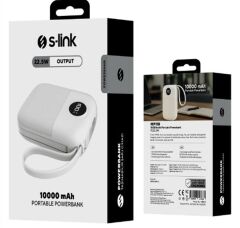 S-link MP110 10.000mAh 22.5W PD Hızlı Şarj Destekli Entegre Type-C ve Lightning Kablolu Powerbank - Beyaz