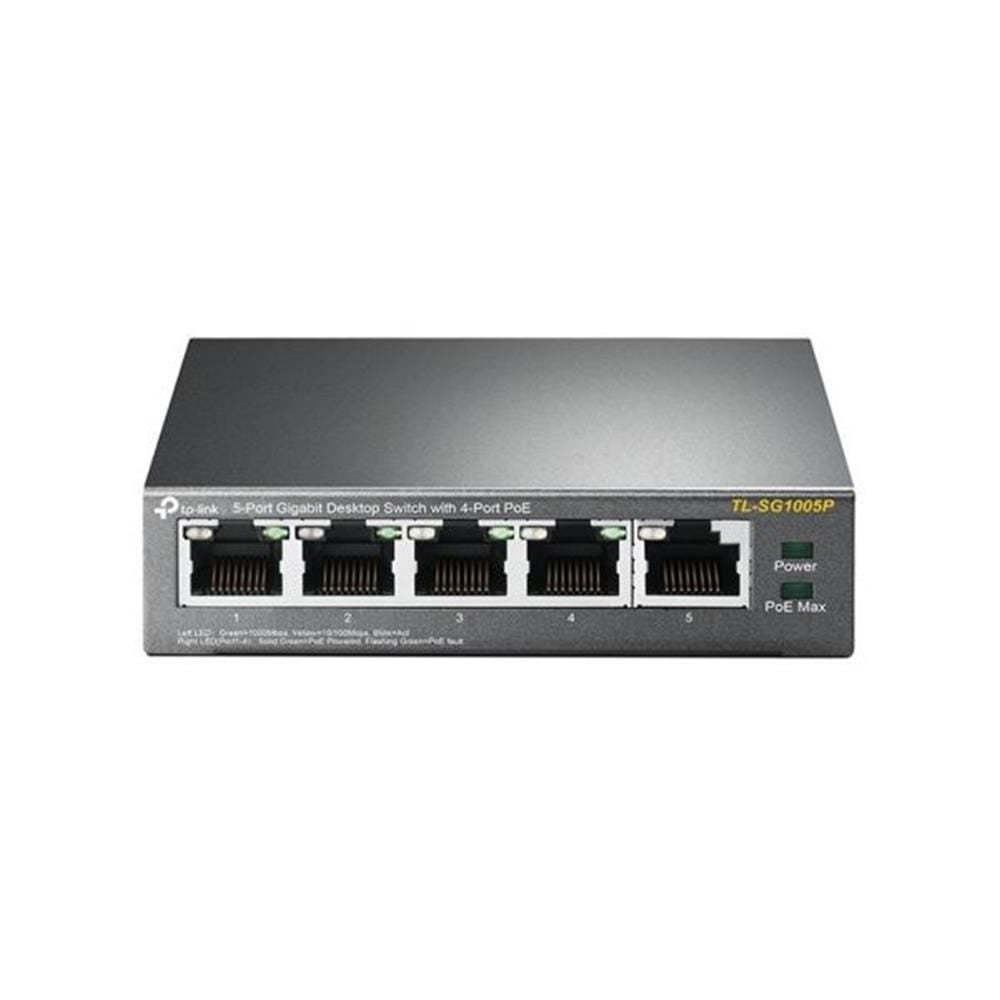 TP‑Link TL‑SG1005P 5 Port 10/100/1000 Mbps Gigabit Desktop Switch 4× PoE+ (IEEE 802.3af/at) 65 W PoE Bütçeli Metal Kasa