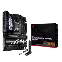 ASUS ROG CROSSHAIR X870E HERO AMD X870E AM5 ATX DDR5‑8200+ (OC) 4×DIMM 192 GB 1×HDMI 2.1 2×USB4 5xM.2 Wi‑Fi 7 AI Overclocking AI Cooling II AI Networking II Q‑Release Siyah Anakart