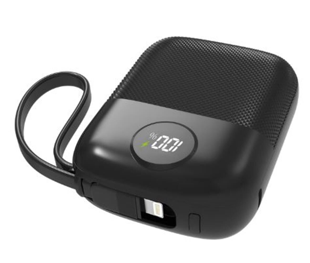 S-link MP110 10.000mAh 22.5W PD Hızlı Şarj Destekli Entegre Type-C ve Lightning Kablolu Powerbank - Siyah
