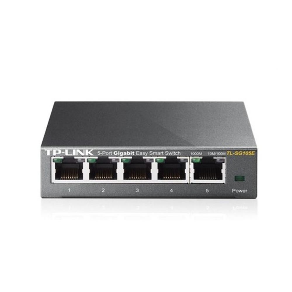 TP‑Link TL‑SG105E 5 Port 10/100/1000 Mbps Intel Gigabit Easy Smart Switch Metal Kasa – QoS, IGMP Snooping, VLAN, Port Mirroring, Loop Önleme, Enerji Tasarruflu