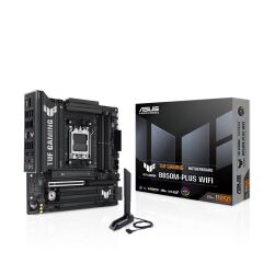 ASUS TUF GAMING B850M‑PLUS WIFI mATX AM5 Anakart · AMD Ryzen 9000/8000/7000 Serisi Destekli · DDR5 8000 MT/s (Max 256 GB) · 1×HDMI 2.1 + 1×DisplayPort · PCIe 5.0 GPU Slot & 3×M.2 Yuvası · Wi‑Fi 6E & 2.5 Gb LAN · 14+2+1 80A VRM