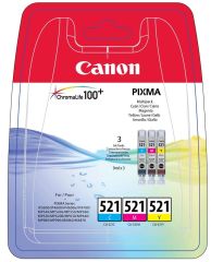 Canon CLI-521 Cyan/Magenta/Yellow (Mavi/Kırmızı/Sarı) Orijinal Mürekkep Kartuşu 3'lü Avantaj Paketi (2934B010)