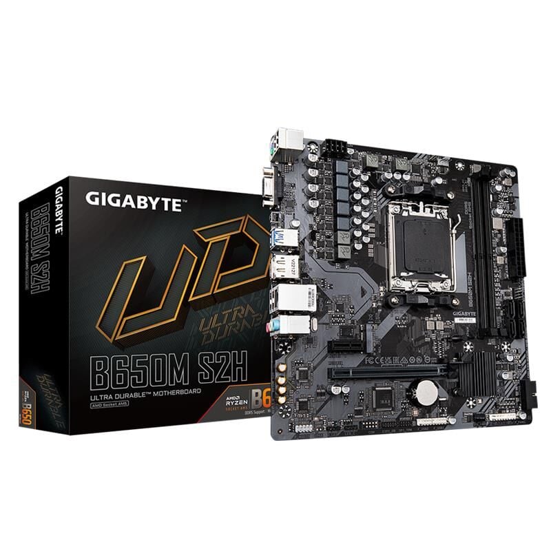 GIGABYTE B650M S2H AMD Socket AM5 DDR5 EXPO/XMP 6400MHz (OC) Dual Channel 2×DIMM 5+2+2 Faz Dijital VRM PCIe 4.0 x16 VGA HDMI DP M.2 USB 3.2 Gen1 GbE LAN micro‑ATX Anakart
