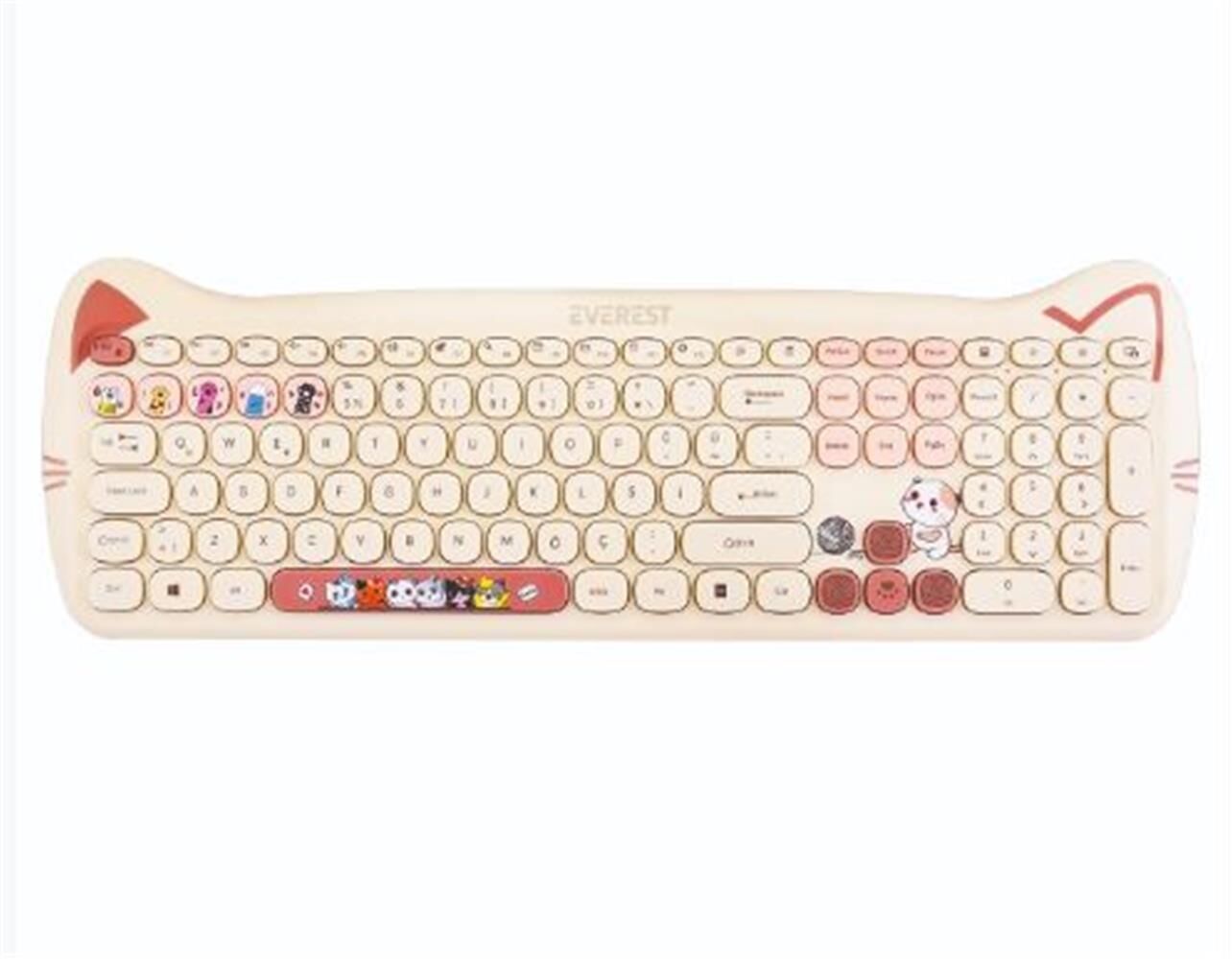 Everest KM-6283 CATTY Sarı Renkli Tuşlu Bluetooth + 2.4GHz Kablosuz Q Multimedia Klavye Mouse Pad Seti