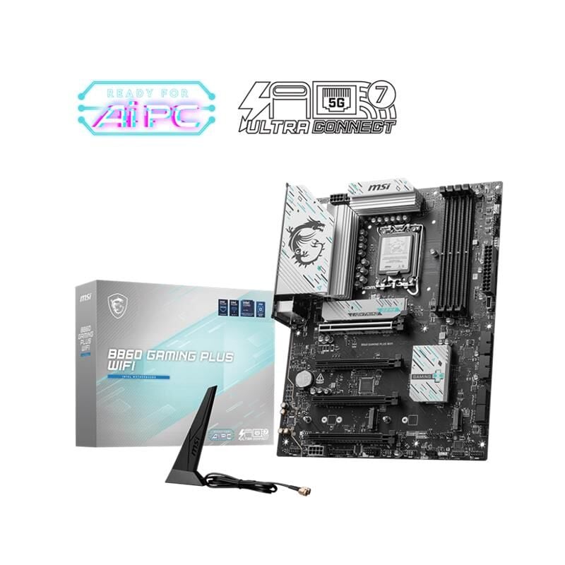 MSI B860 GAMING PLUS WIFI DDR5 8800 MT/s (OC) Intel B860 Çipset LGA 1851 ATX Anakart – 1×HDMI, 1×DisplayPort, USB‑C DP, Triple M.2¹, Wi‑Fi 7, Bluetooth 5.4, Intel Killer 5G LAN