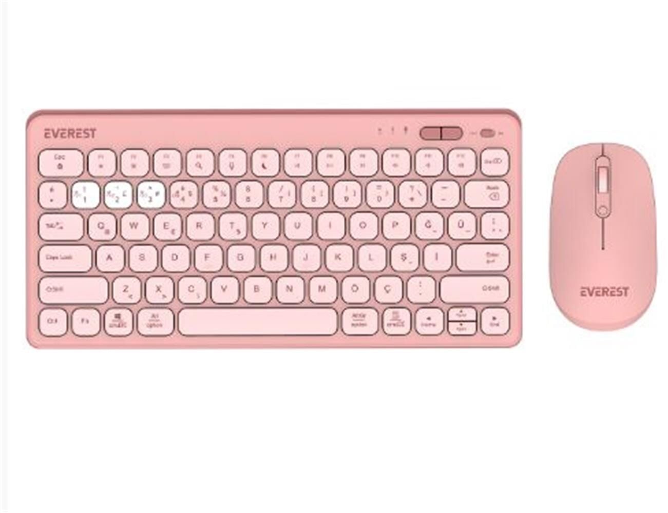 Everest LUMI KM-BT903 Pembe Bluetooth + 2.4GHz Çoklu Cihaz Bağlantılı Kablosuz Q Klavye Mouse Seti