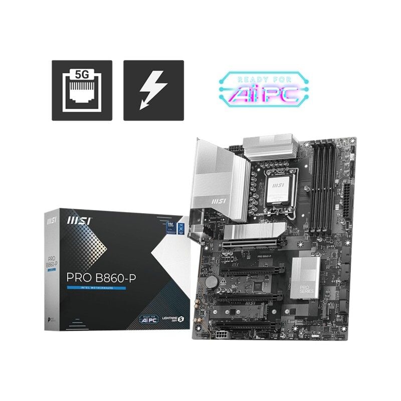 MSI PRO B860‑P DDR5 8800MT/s Maks. Hız LGA 1851 ATX Anakart Intel Core Ultra İşlemciler (Series 2) 1x HDMI 1x DisplayPort 3×M.2 PCIe Gen5/Gen4 DDR5 Destek