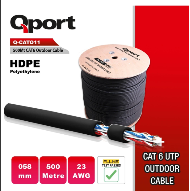 Qport Q-CATO11 Cat6 23AWG 500m UTP PE Outdoor UV Dayanımlı Ethernet Network Kablosu