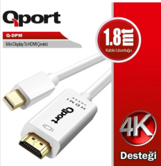 QPORT Q-DPM Mini DisplayPort to HDMI 1.8 Metre 4K Görüntü ve Ses Aktarım Dönüştürücü Kablo Altın Uçlu