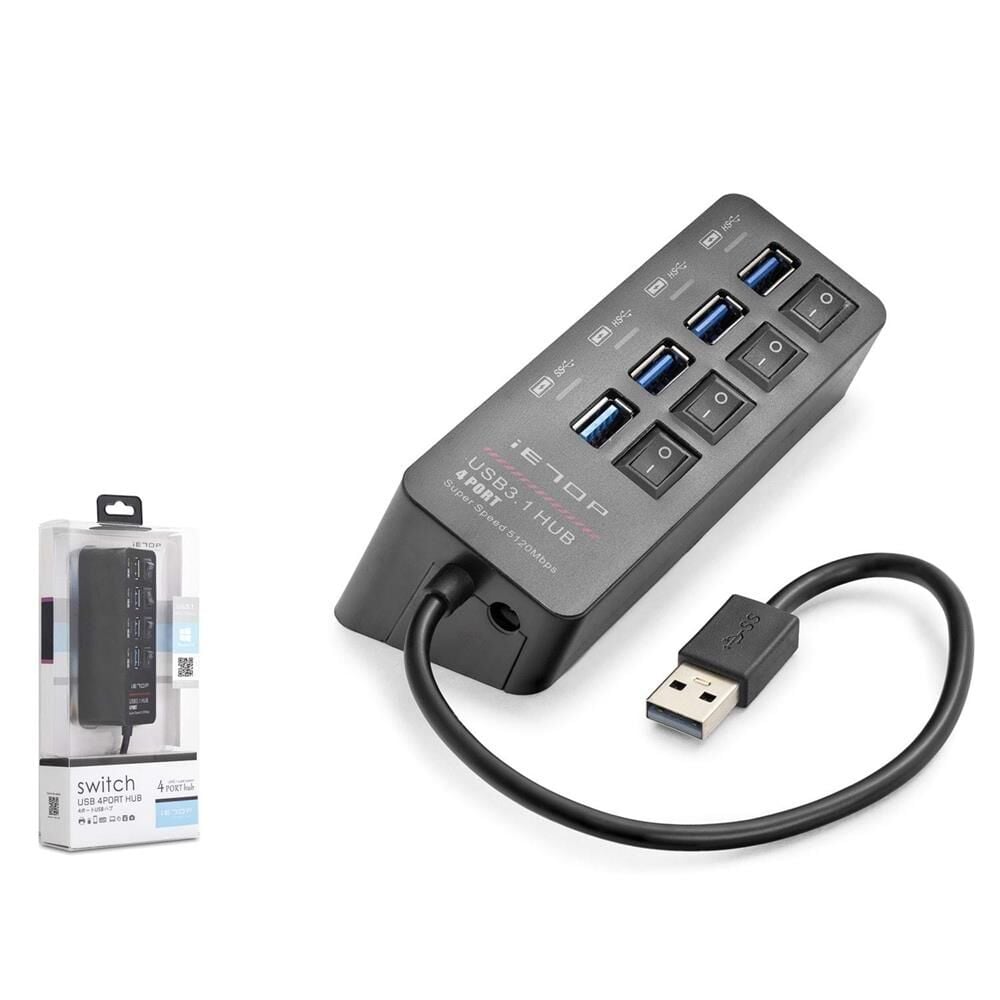Hadron HDX7056 İetop Usb Hub 5Gbps 1x Usb 3.1 + 3x Usb 2.0 Switchli 4 Port Çoklayıcı Siyah