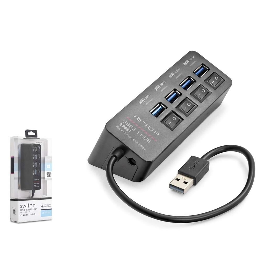 Hadron HDX7056 USB Hub Çoklayıcı (1x USB 3.1 + 3x USB 2.0, 5Gbps, 4 Port, Bağımsız Anahtarlı, Siyah)