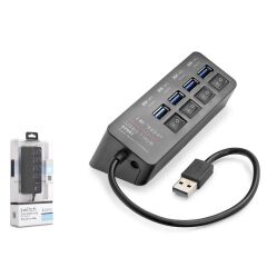 Hadron HDX7056 USB Hub Çoklayıcı (1x USB 3.1 + 3x USB 2.0, 5Gbps, 4 Port, Bağımsız Anahtarlı, Siyah)