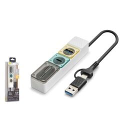 Hadron HDX7058 2in1 USB Hub ve Kart Okuyucu (1x USB-C 3.2 + 1x USB-A 3.2 + SD/microSD, 5Gbps, 4 Port, Beyaz)