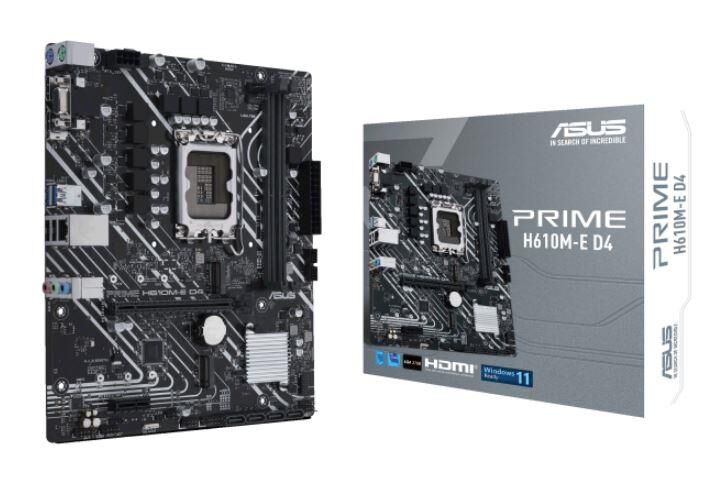 ASUS PRIME H610M‑E D4 DDR4 3200 MHz 2x DIMM 64 GB Dual‑Channel M.2×2 SATA III HDMI DP VGA USB 3.2 Gen 1 mATX LGA 1700 Intel H610 Anakart (Intel 12. / 13. / 14. Nesil İşlemcilerle Uyumlu)