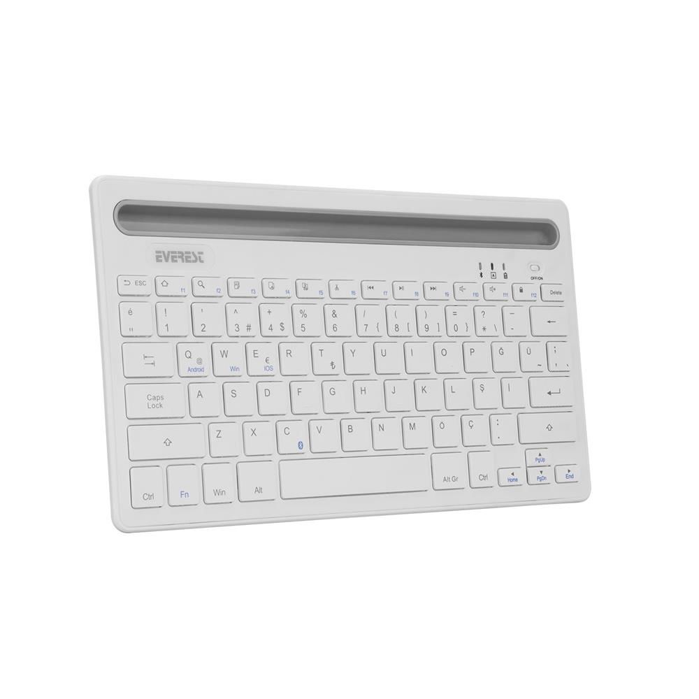 Everest KB-BT82 Beyaz-Gümüş Bluetooth Ultra İnce Şarjlı Kablosuz Klavye (Mac/Win/Android/iOS Uyumlu)
