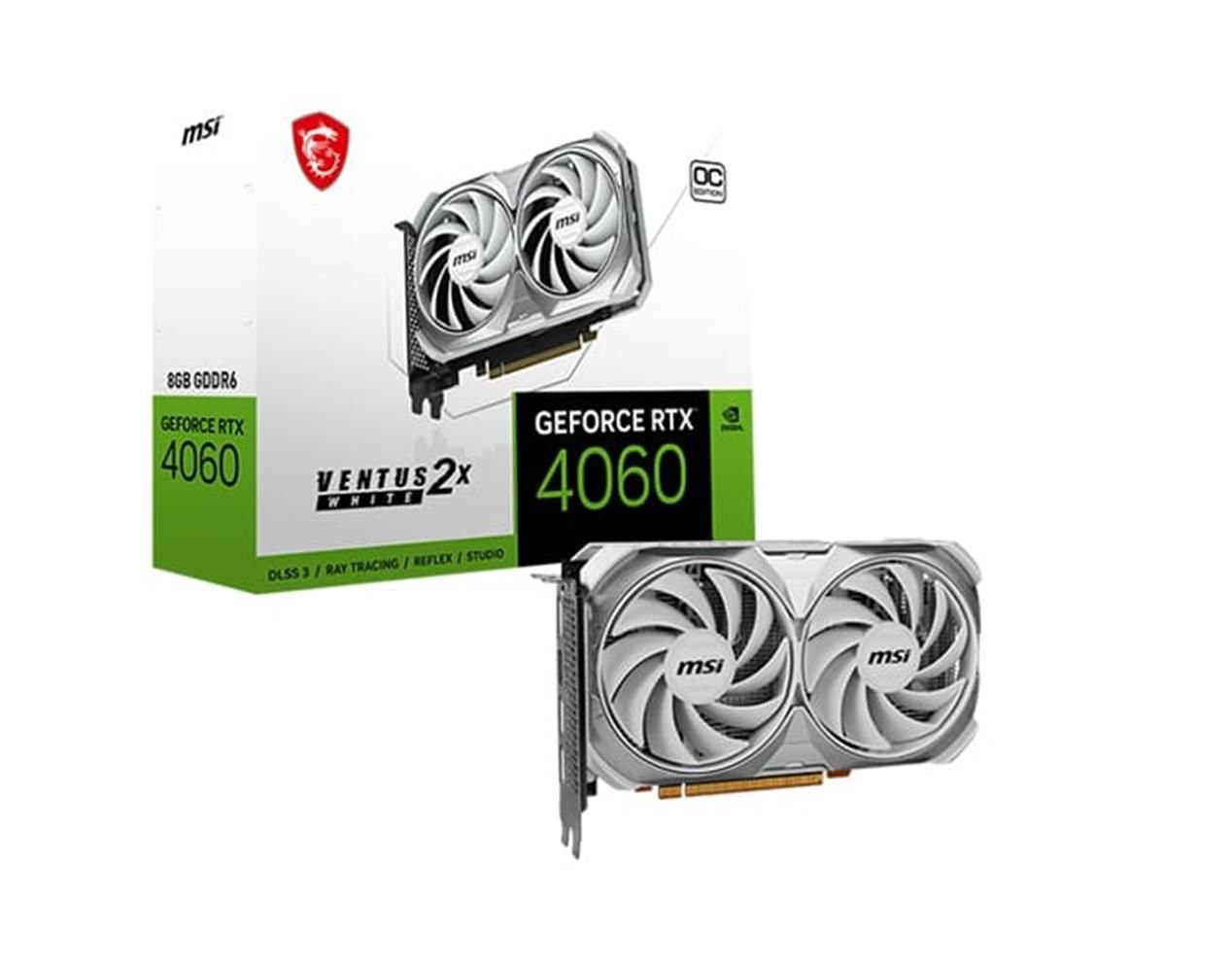 MSI GeForce RTX 4060 VENTUS 2X WHITE 8G OC 8GB GDDR6 128‑Bit NVIDIA Ada Lovelace 3072 CUDA Çekirdek 2505 MHz Boost Clock 3×DP 1×HDMI 2.1a Ekran Kartı