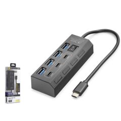 Hadron HDX7057 Type-C USB Hub Çoklayıcı (3x USB-C 3.2 + 4x USB-A 3.2, 5Gbps, 7 Port, Bağımsız Anahtarlı, Siyah)
