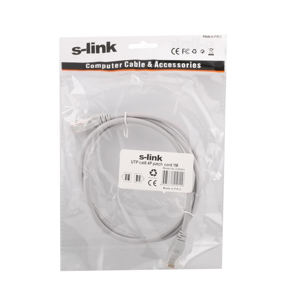 S-link SL-CAT601 Cat6 1mt Gri UTP Patch Kablo