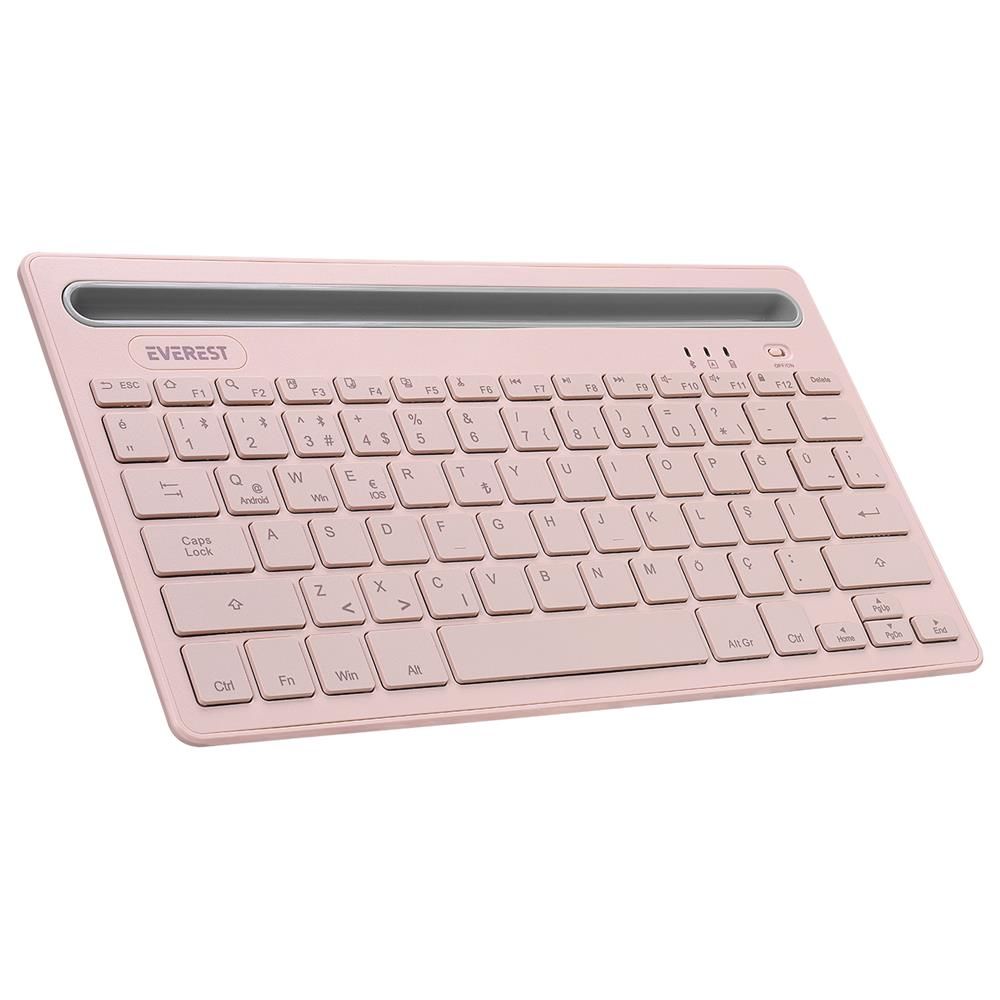 Everest KB-BT82 Pembe-Gri Bluetooth Ultra İnce Şarjlı Kablosuz Klavye (Mac/Win/Android/iOS Uyumlu)