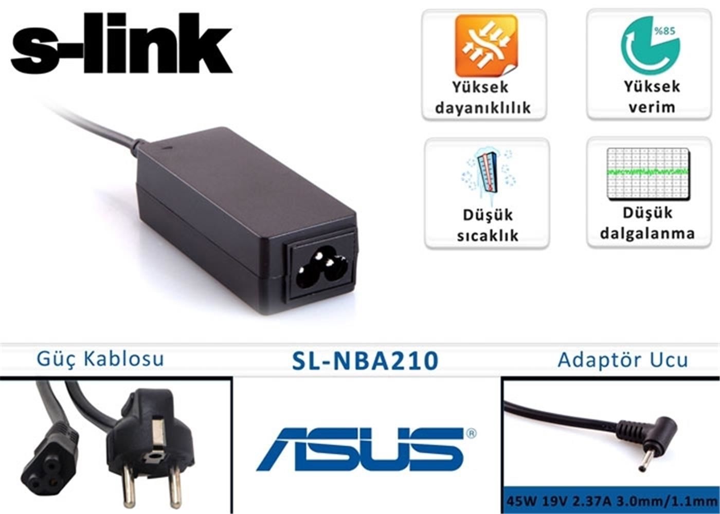 S-link SL-NBA210 45W 19V 2.37A 3.0x1.1 mm Ultrabook Adaptörü