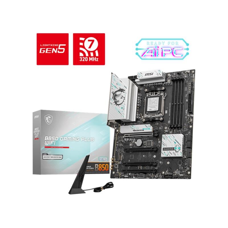 MSI B850 GAMING PLUS WIFI DDR5 8200 MT/s OC 4DIMM 3×M.2 PCIe 5.0 x16 AM5 Anakart – Wi‑Fi 7, 5 GbE LAN, DisplayPort, USB 10 Gbps