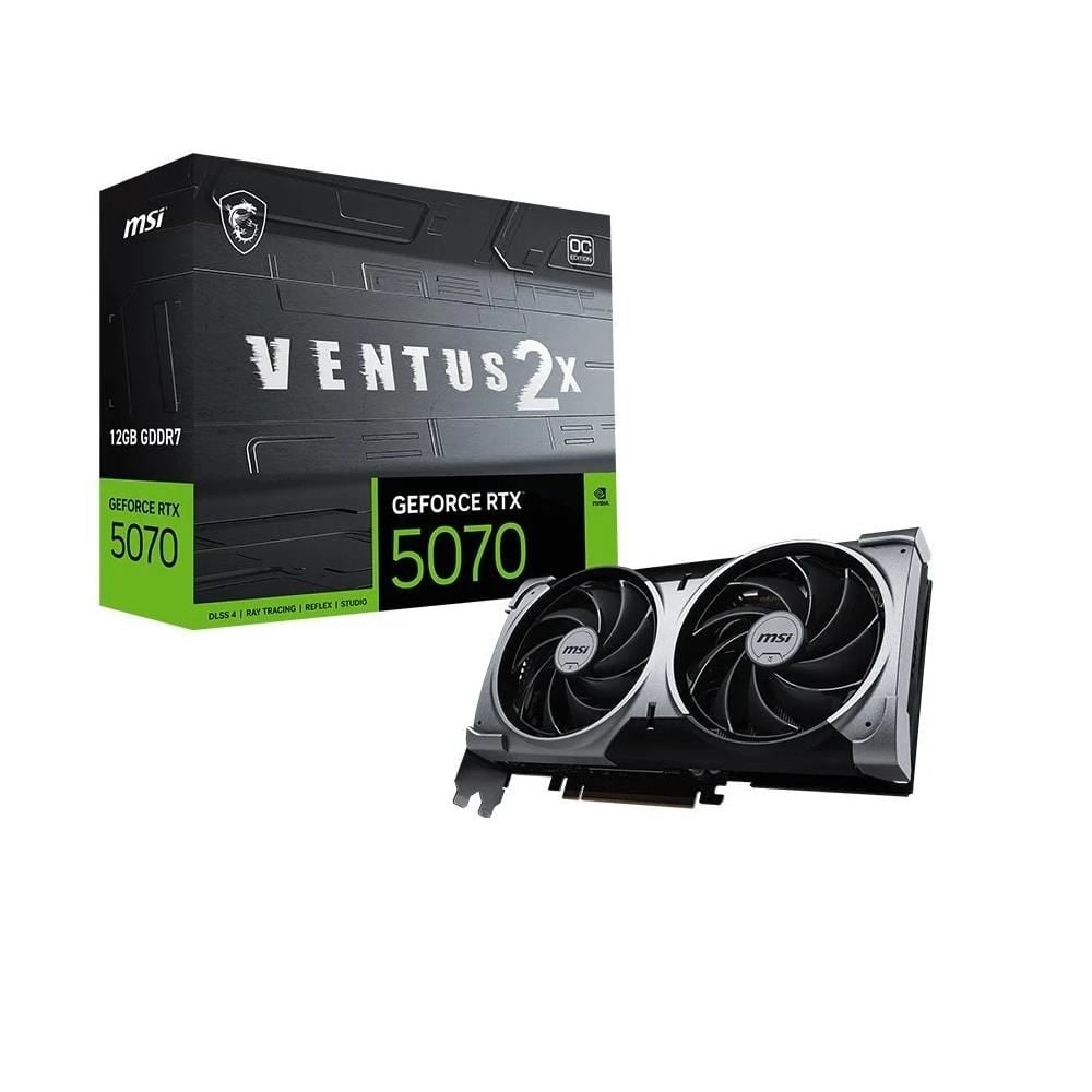 MSI GeForce RTX 5070 12G VENTUS 2X OC 12 GB GDDR7 192‑Bit PCIe 5.0 NVIDIA Blackwell 6144 CUDA çekirdek DLSS 4 Ray Tracing 3×DP 2.1b + HDMI 2.1b 250 W 16‑pin 650 W PSU destekli Ekran Kartı