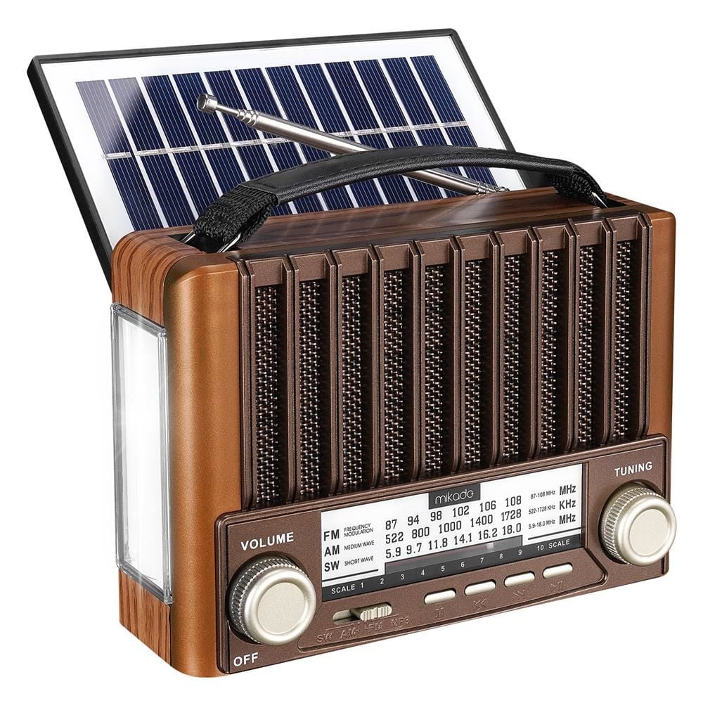 Mikado MDR-310 Ahşap USB-TF Destekli FM-AM-SW+Bluetooth+Solar 3 Band Klasik Radyo