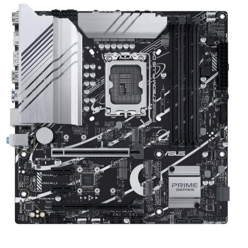 ASUS PRIME Z790M‑PLUS D4 Intel Z790 DDR4 5333 MHz (OC) LGA 1700 12./13./14. Nesil Core‑i Uyumlu mATX Anakart – 1×HDMI, 1×DisplayPort, 3×M.2, USB 3.2 Gen2×2 Type‑C, Aura Sync, Intel 1 Gb LAN, Realtek 7.1 Ses