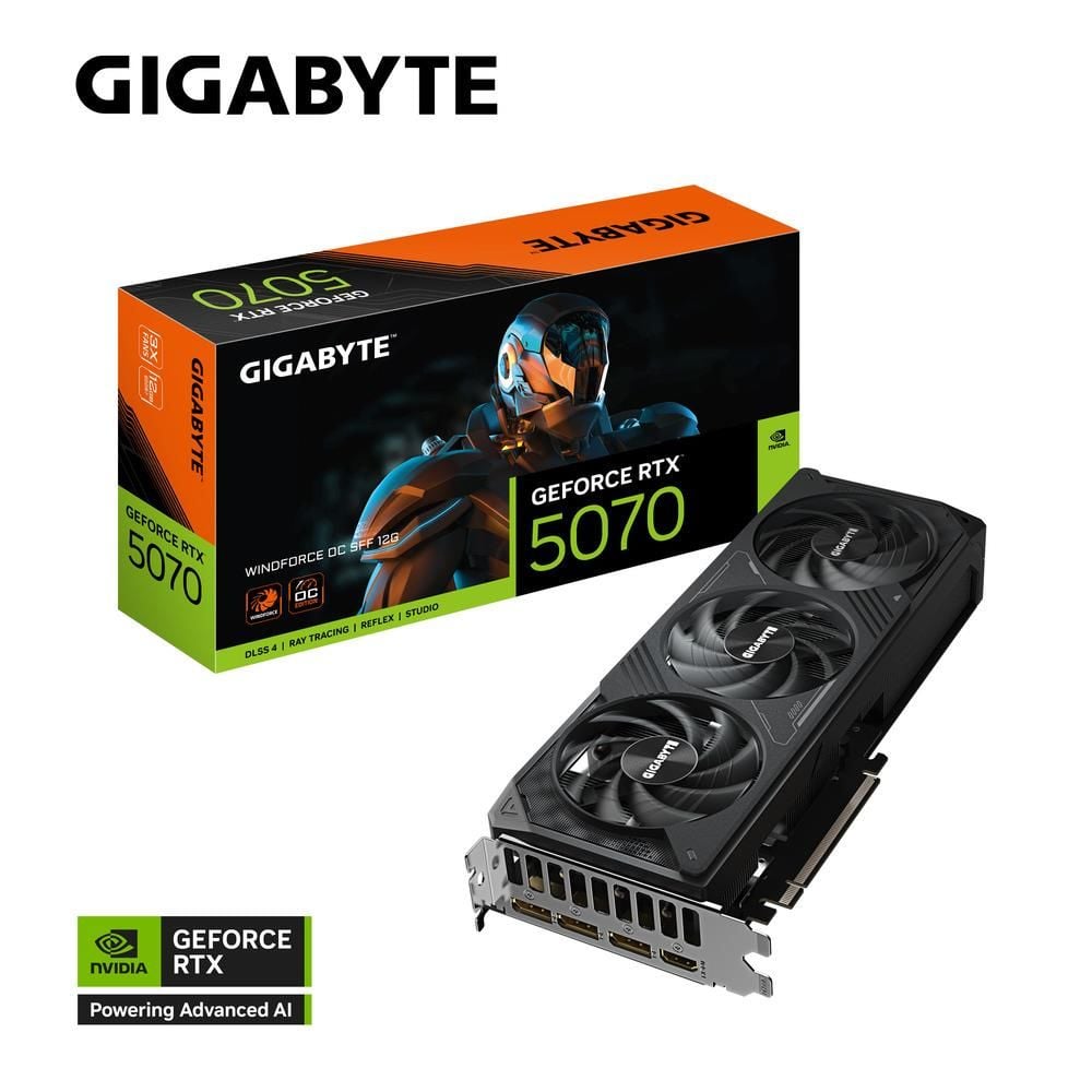 Gigabyte GeForce RTX 5070 WINDFORCE OC SFF 12GB 192‑bit GDDR7 OC Boost 2542 MHz 6144 CUDA Çekirdek DLSS 4 PCIe 5.0 SFF‑Ready Triple‑Fan Soğutma Kartı