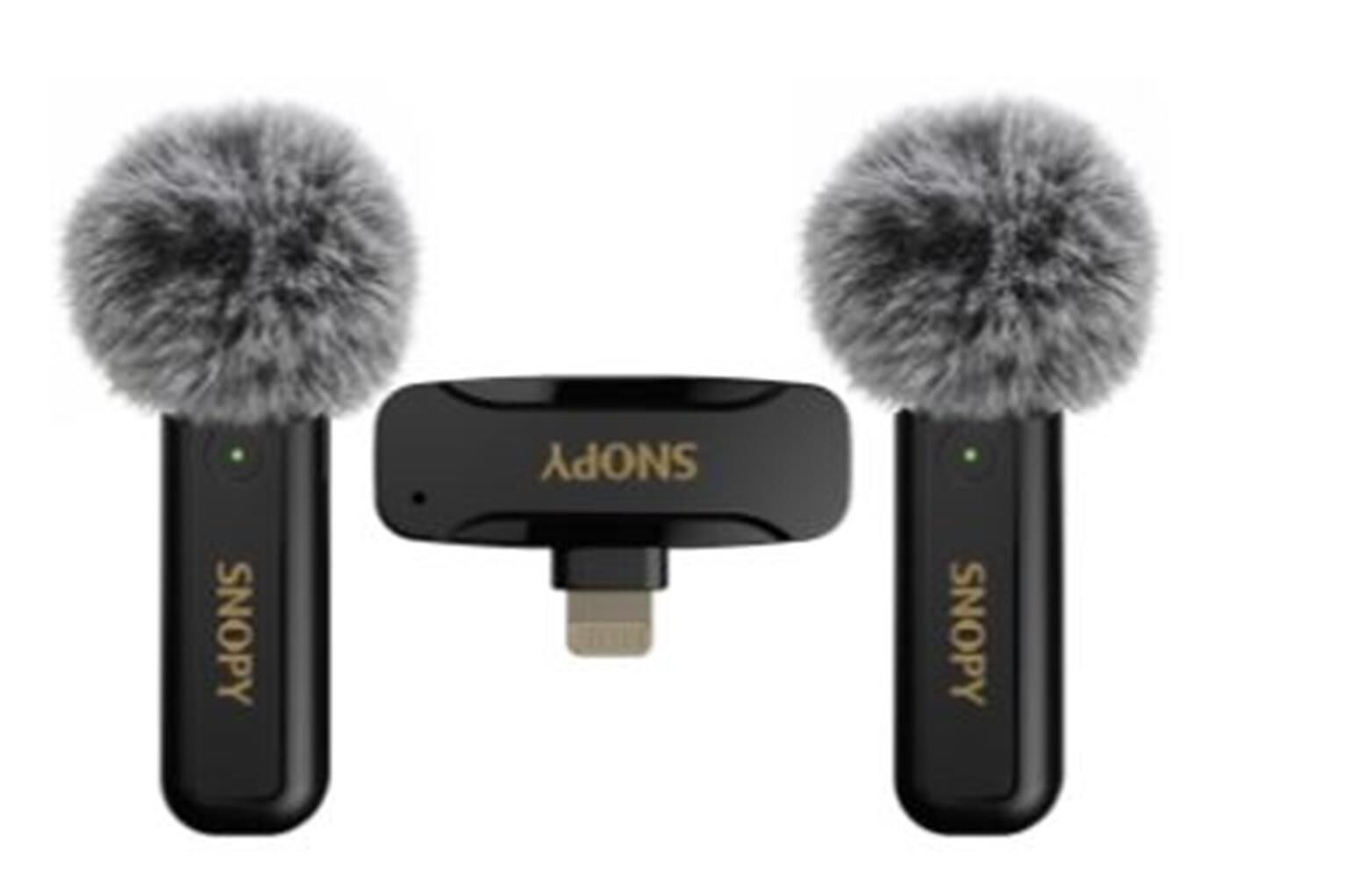 Snopy SN-MW80 — Çift Kanallı Kablosuz Yaka Mikrofonu (2 verici + 1 alıcı), Lightning (iPhone/iPad) çıkışlı, siyah