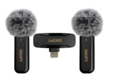 Snopy SN-MW80 — Çift Kanallı Kablosuz Yaka Mikrofonu (2 verici + 1 alıcı), Lightning (iPhone/iPad) çıkışlı, siyah